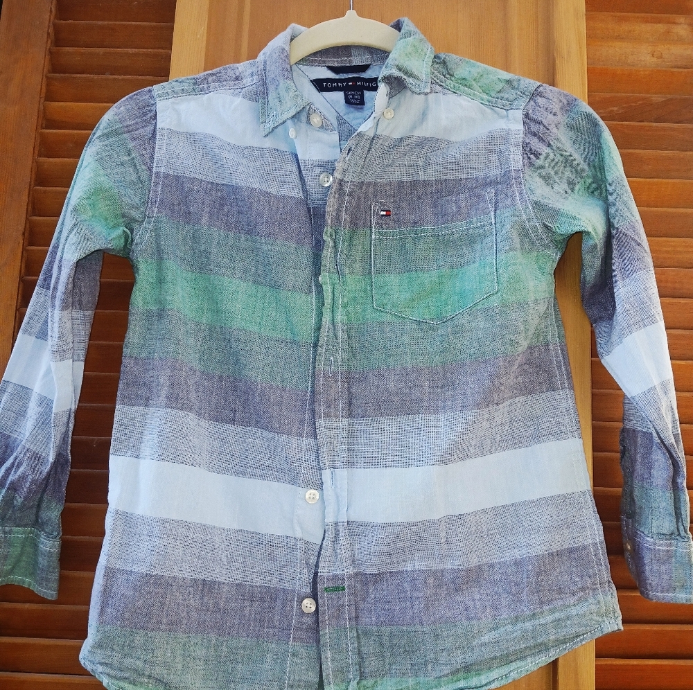 Tommy Hilfiger Blue and Green Striped Shirt